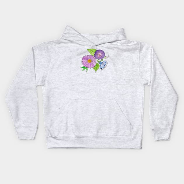 September Birth Flowers - Aster and Morning Glory Kids Hoodie by JodiLynnDoodles